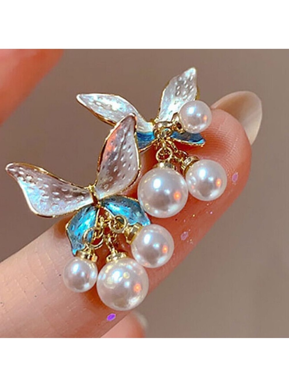 Pearl Dangle Butterfly Earrings A4